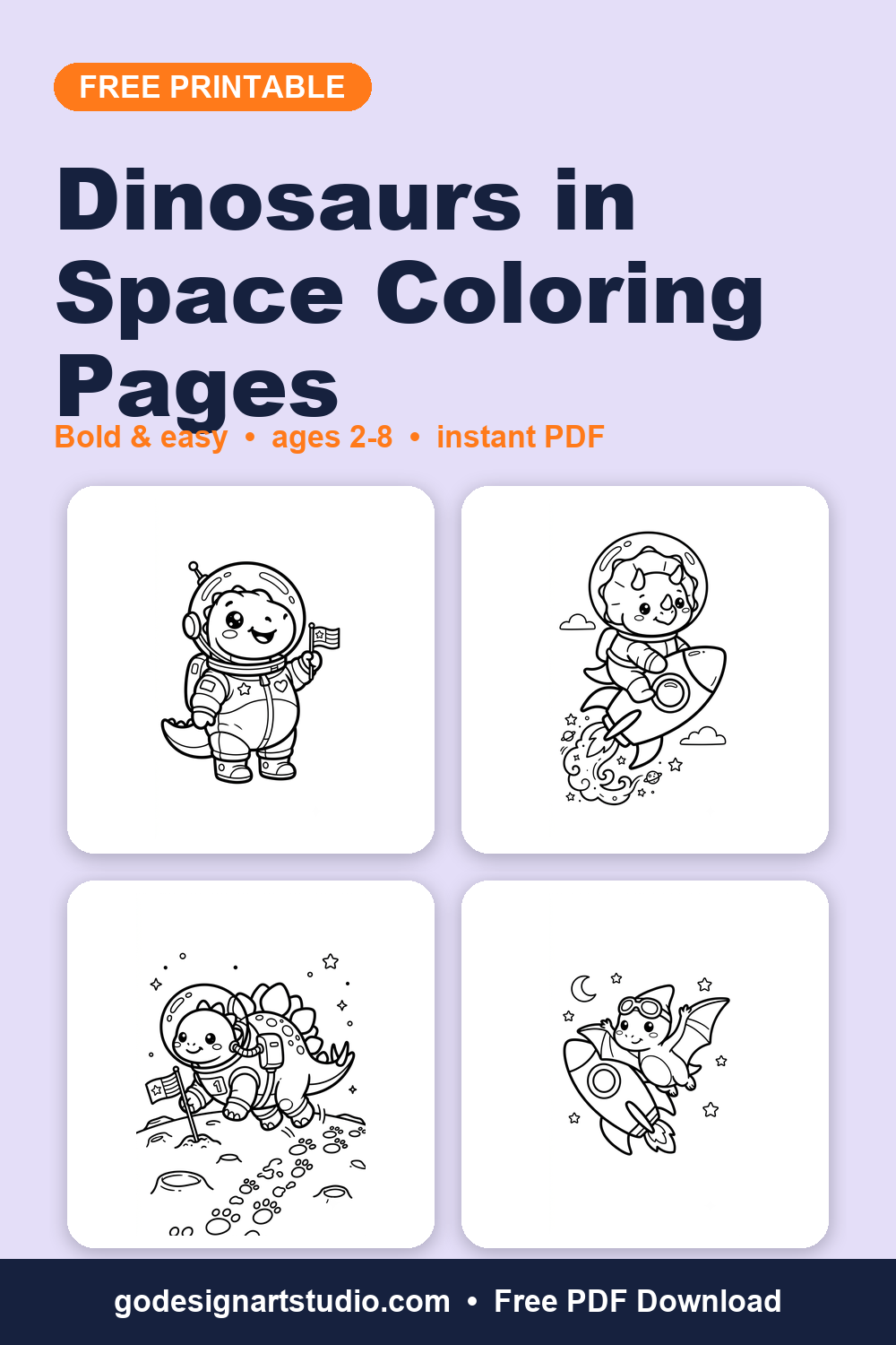 Free printable Dinosaurs in Space coloring pages for kids