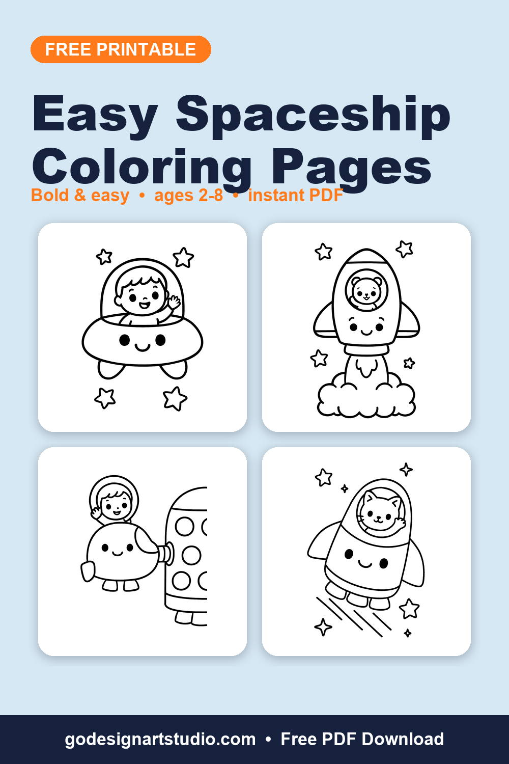 Free printable Easy Spaceship coloring pages for kids