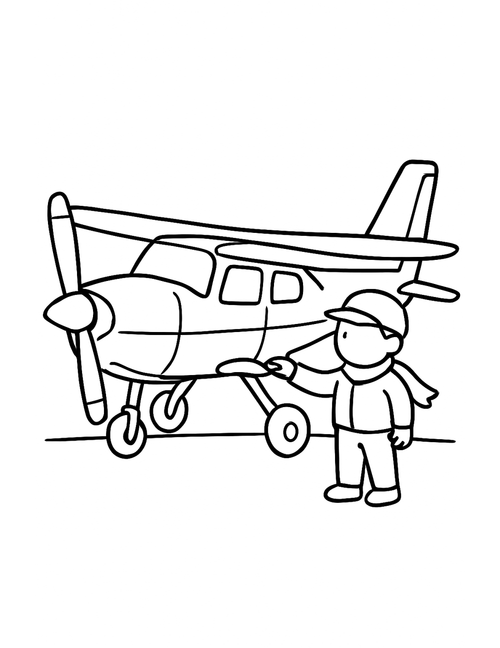 Free printable Airplane coloring page – kid pilot small