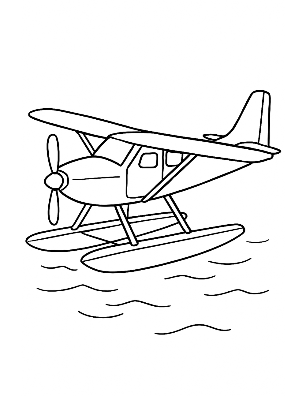 Free printable Airplane coloring page – seaplane on water
