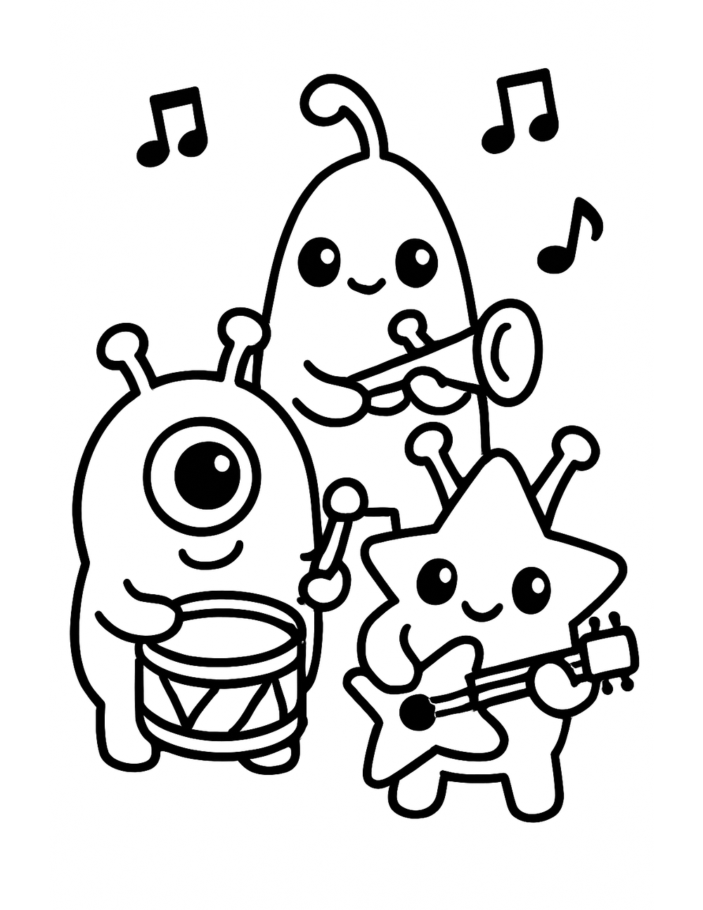Free printable Alien coloring page – alien band playing