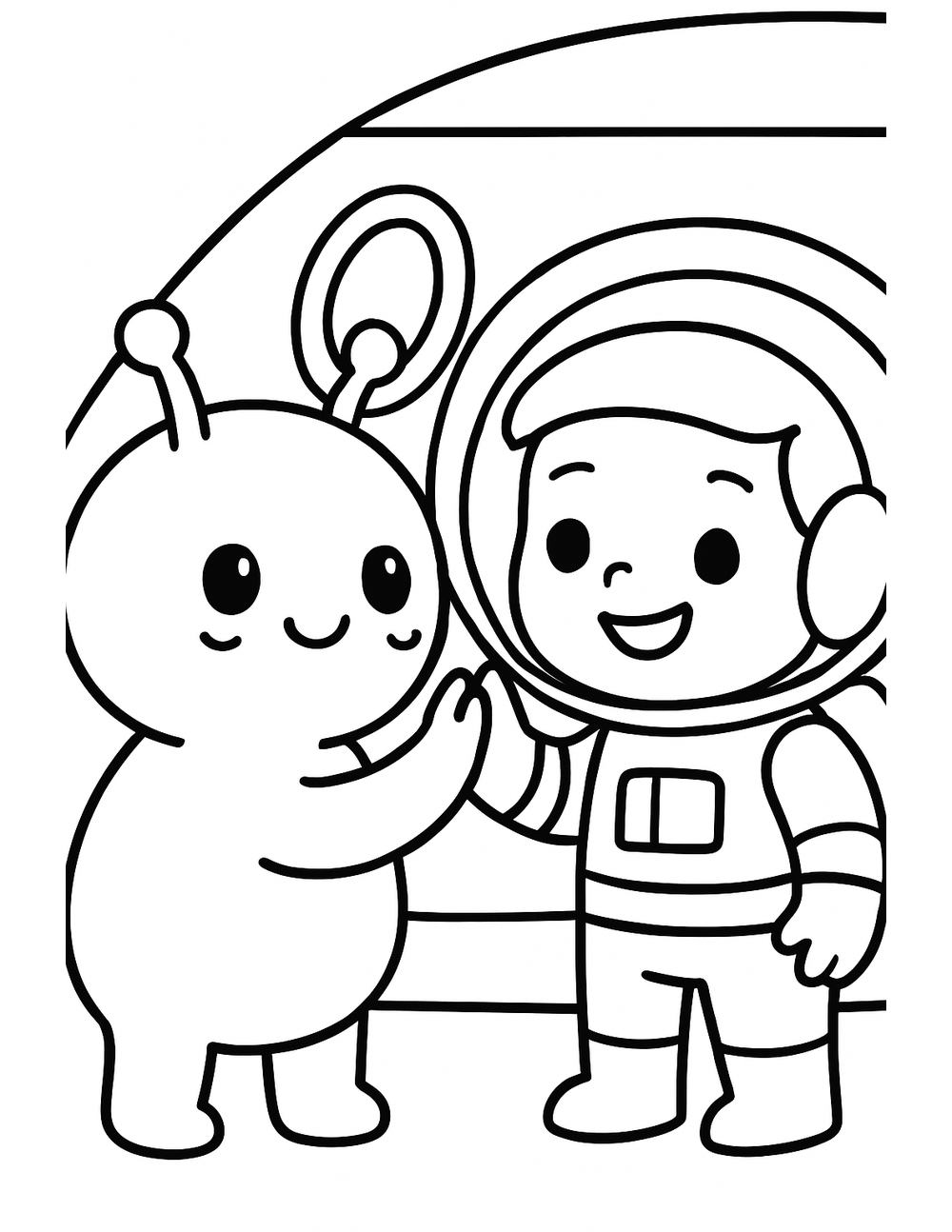 Free printable Alien coloring page – alien kid astronaut