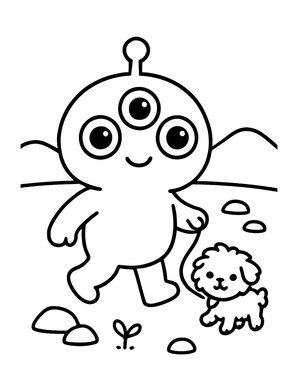 Free printable Alien coloring page – alien walking space