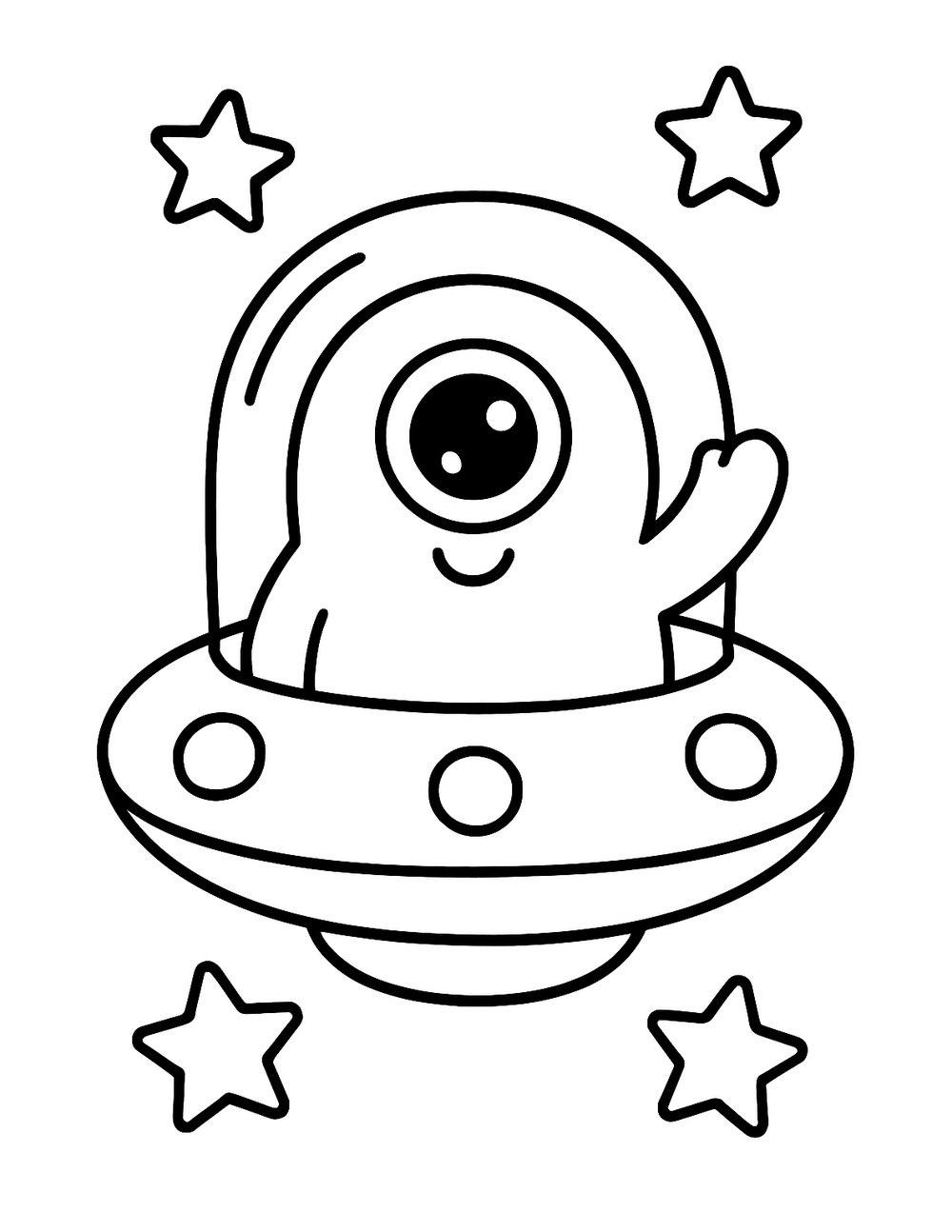 Free printable Alien coloring page – alien waving from