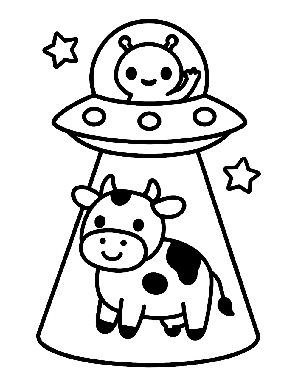 Free printable Alien coloring page – saucer beaming up