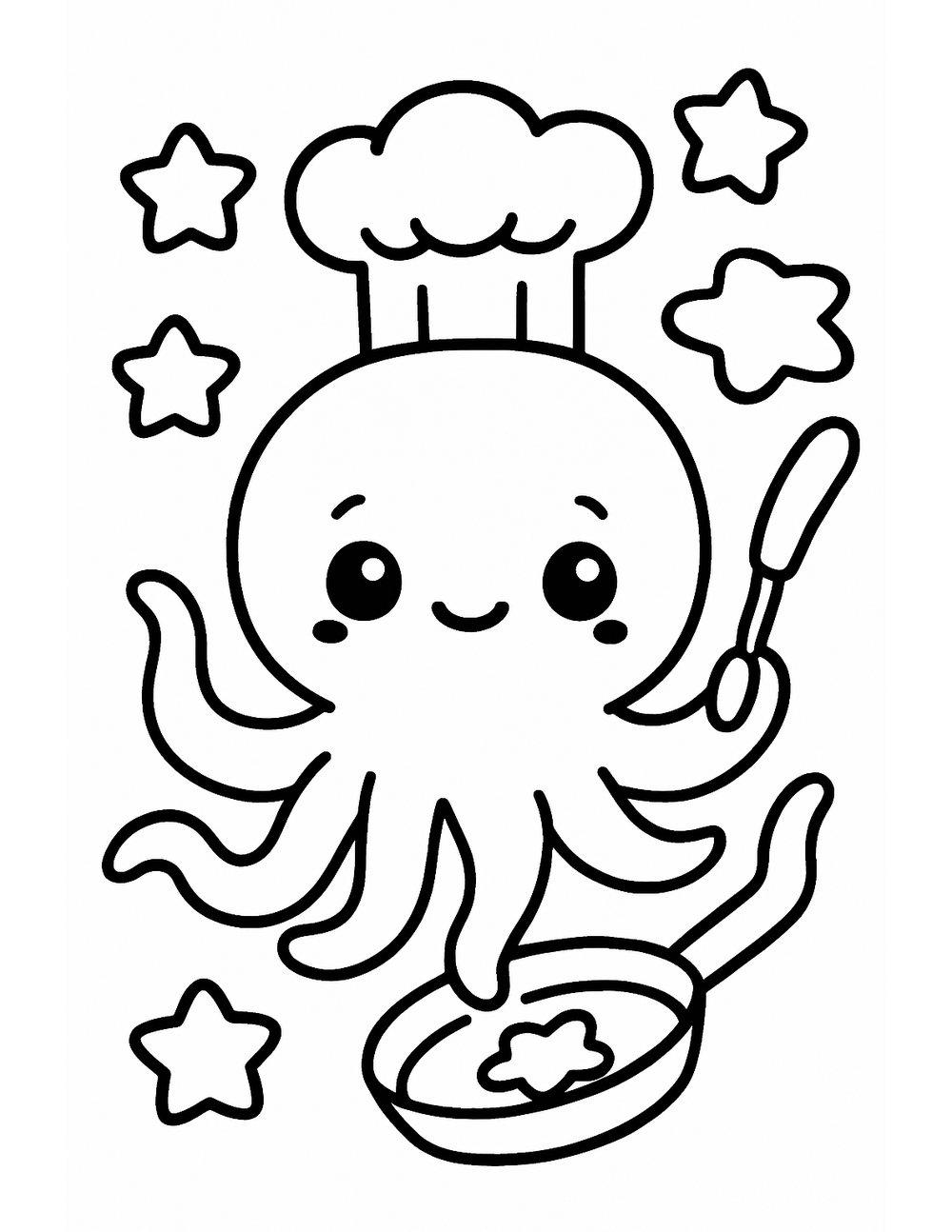 Free printable Alien coloring page – tentacled alien chef