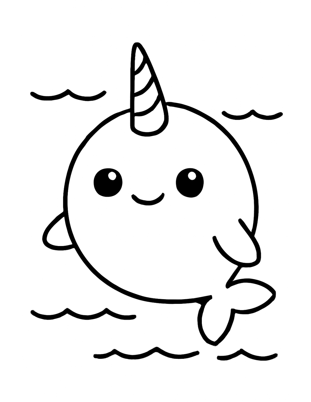Free printable Arctic Animal coloring page – narwhal swimming