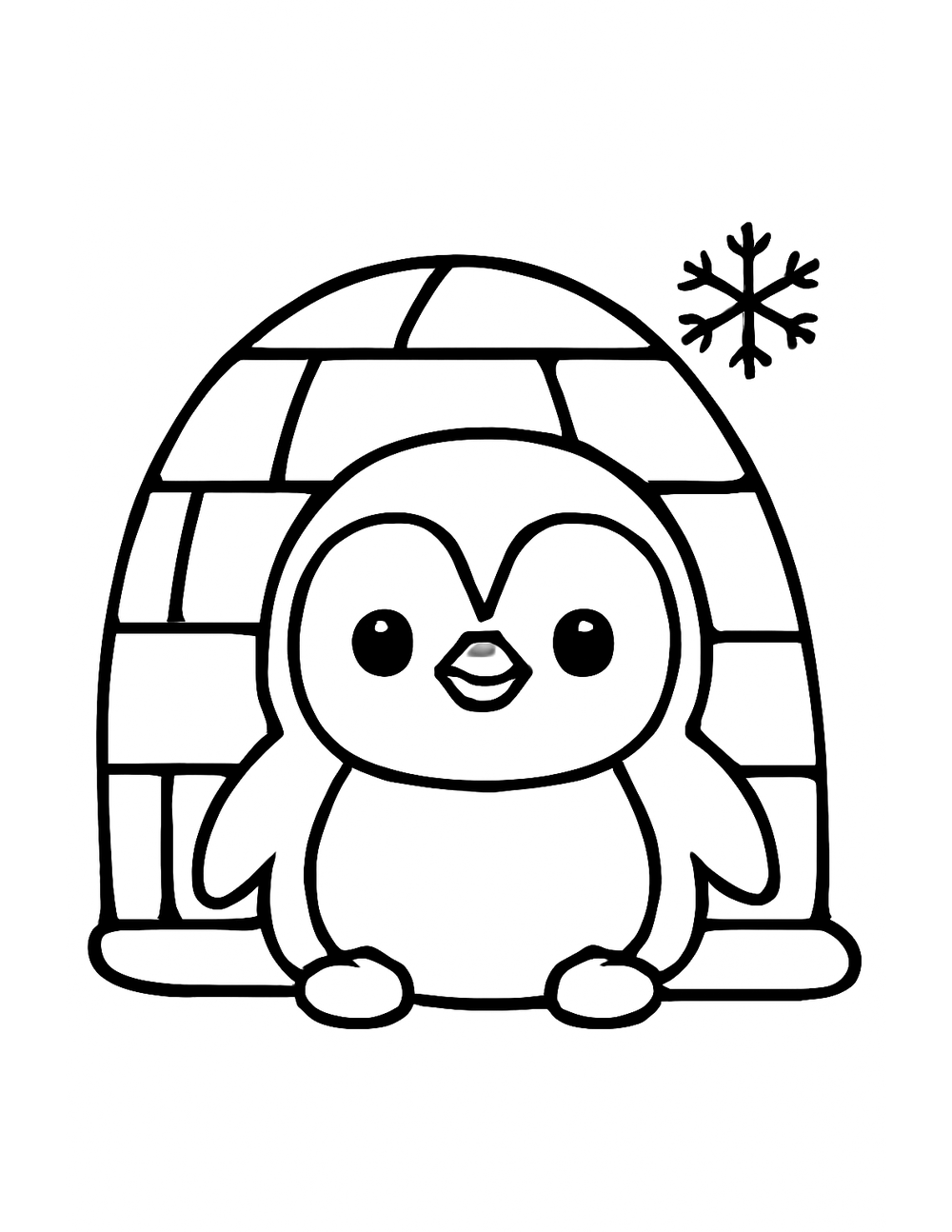 Free printable Arctic Animal coloring page – penguin igloo