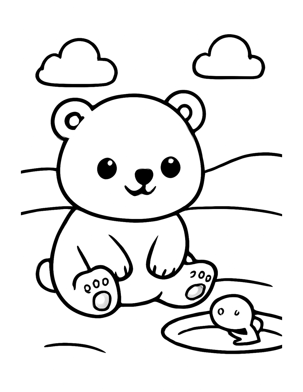 Free printable Arctic Animal coloring page – polar bear fishing
