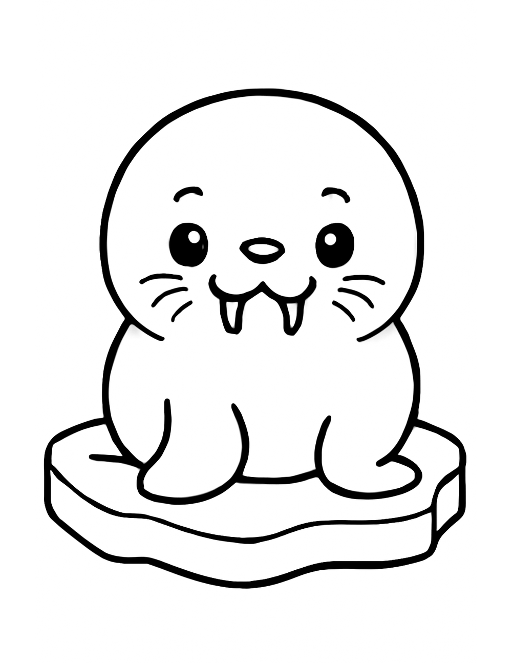 Free printable Arctic Animal coloring page – walrus on ice
