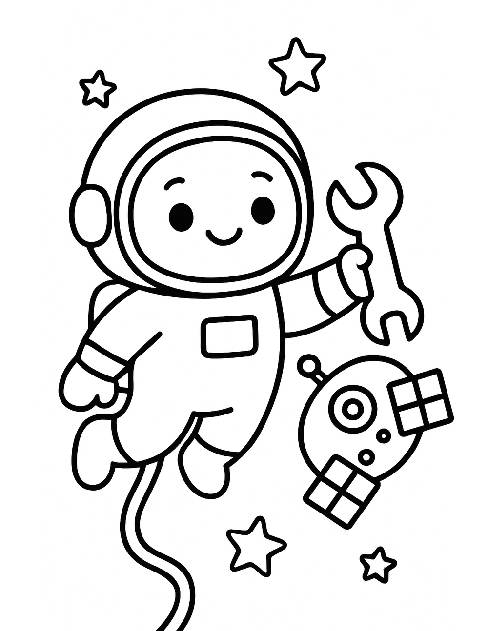 Free printable Astronaut coloring page – astronaut fixing satellite