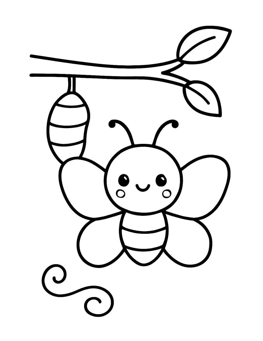 Free printable Bug coloring page – cocoon to butterfly