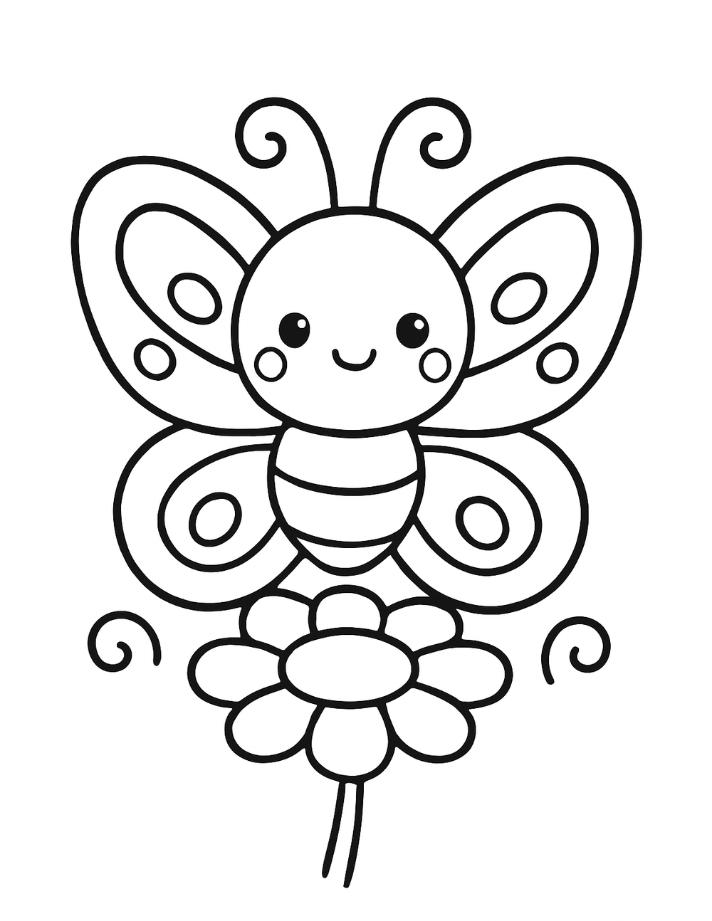 Free printable Bug coloring page – happy butterfly on
