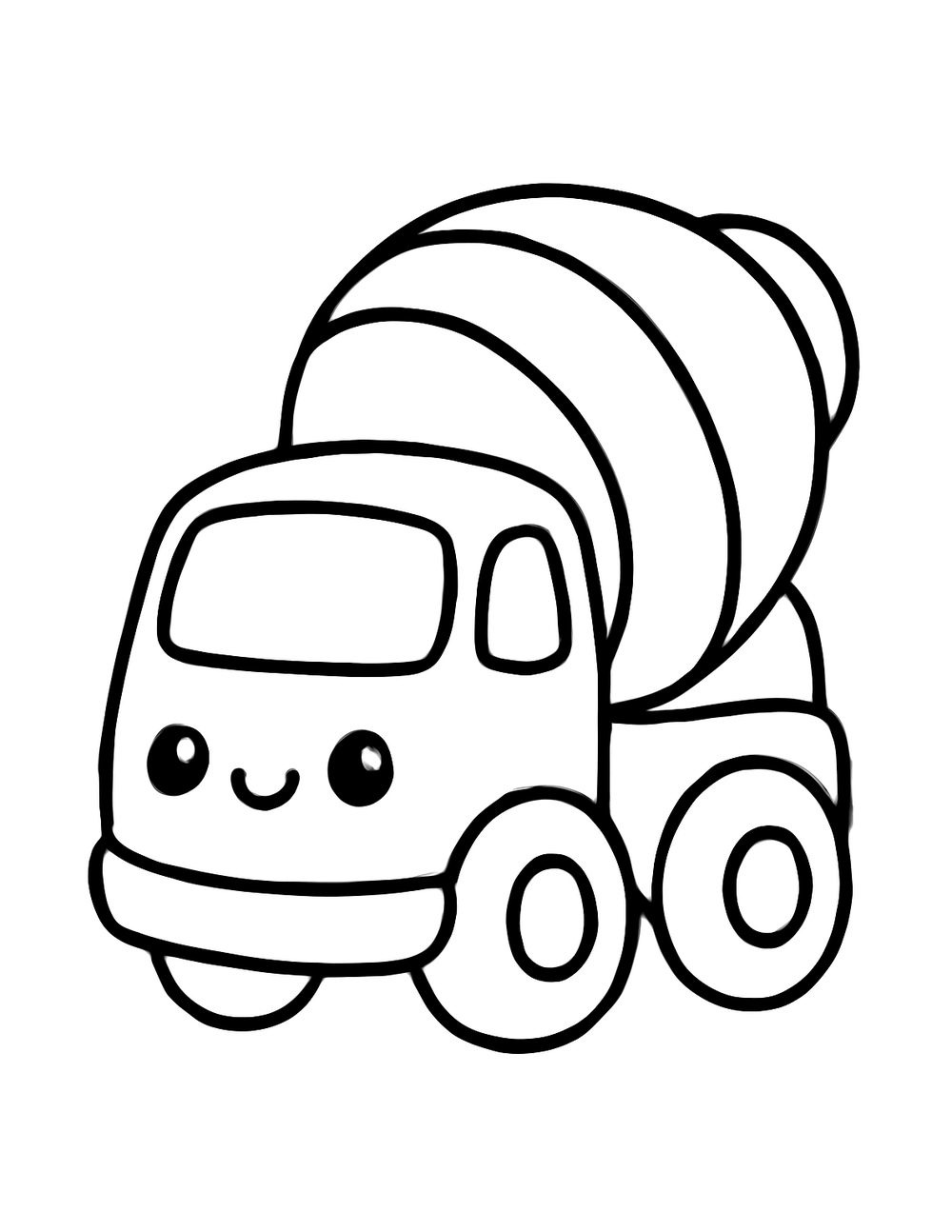 Free printable Construction Truck coloring page – cement mixer swirl