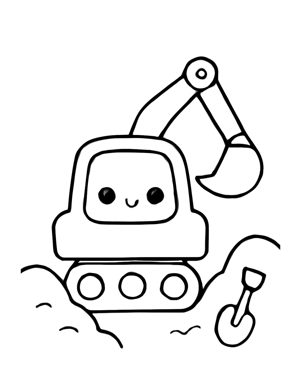 Free printable Construction Truck coloring page – digger among dirt