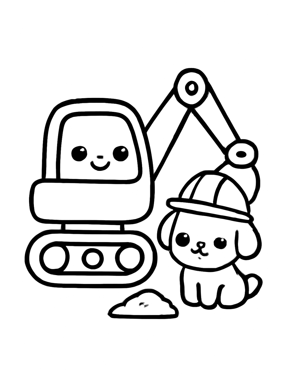 Free printable Construction Truck coloring page – digger and puppy
