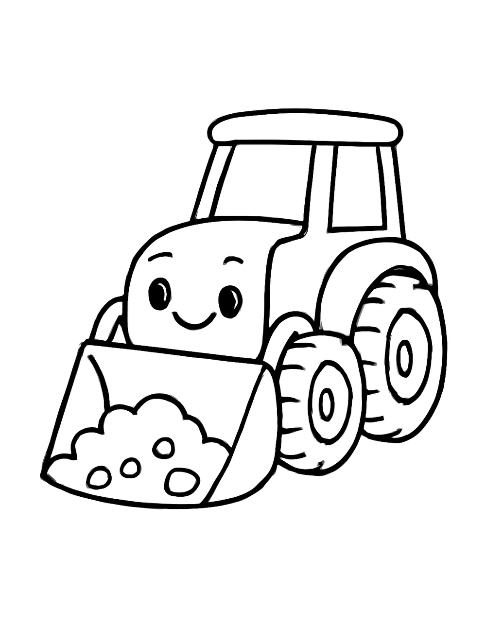 Free printable Construction Truck coloring page – front loader scoop