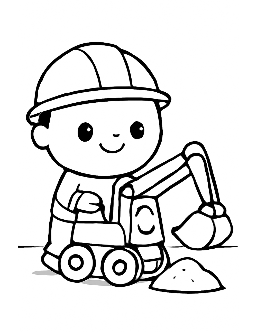 Free printable Construction Truck coloring page – kid with toy