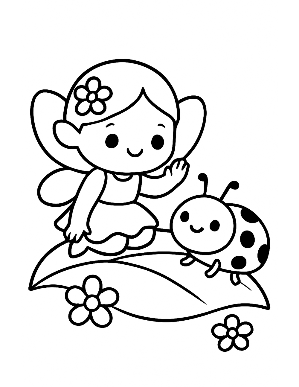 Free printable Cute Fairy coloring page – fairy and a