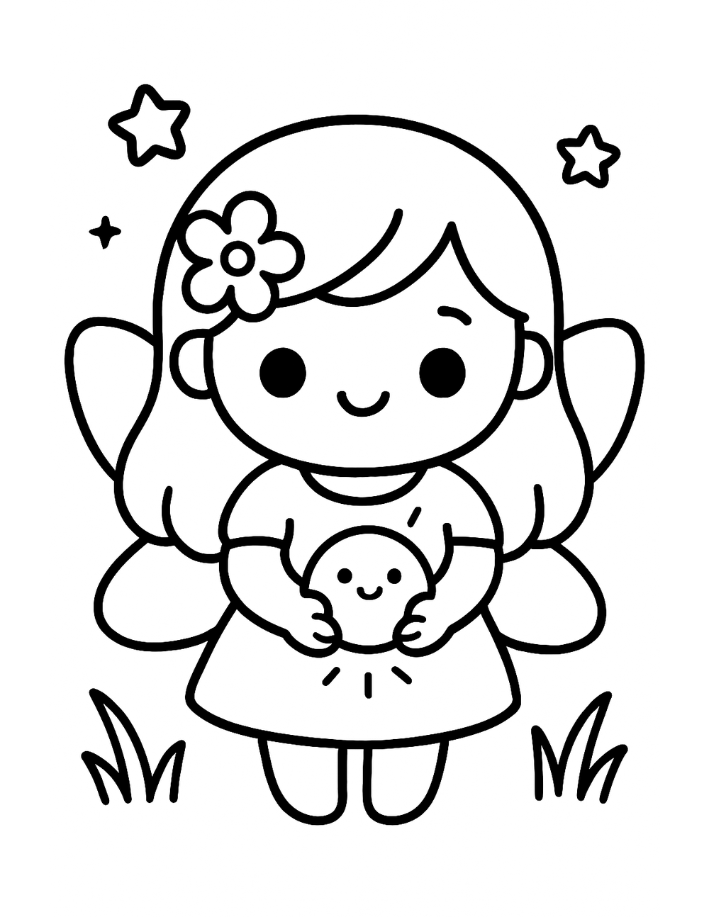 Free printable Cute Fairy coloring page – fairy holding a