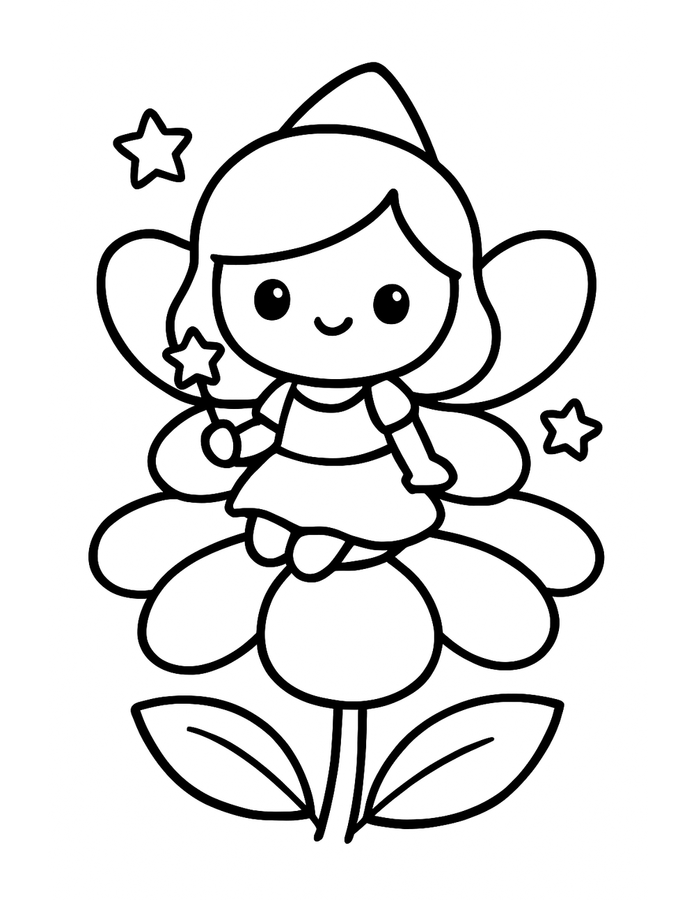 Free printable Cute Fairy coloring page – fairy on a