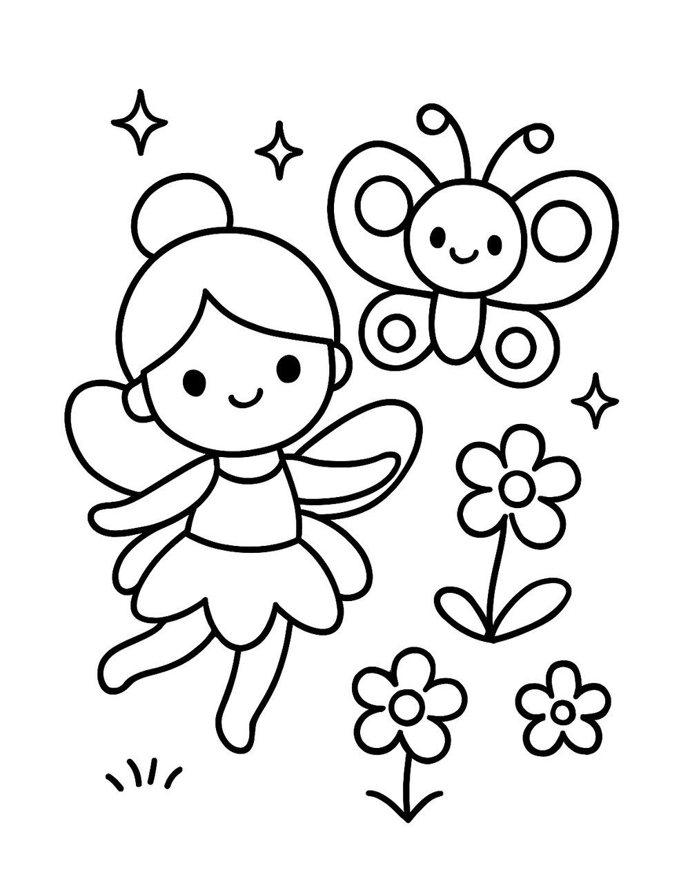 Free printable Cute Fairy coloring page – fairy with a