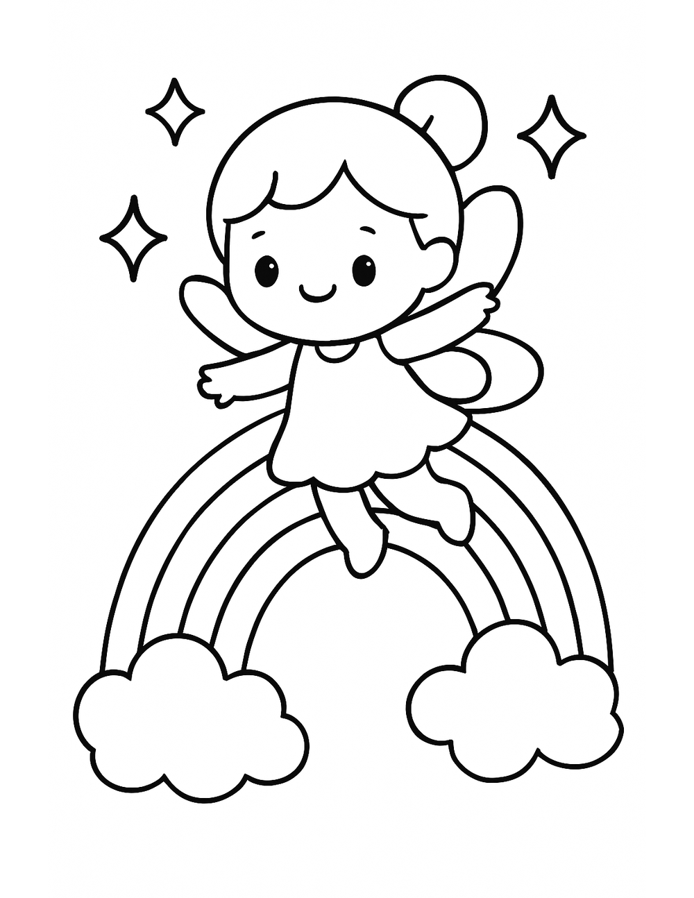 Free printable Cute Fairy coloring page – sliding down a