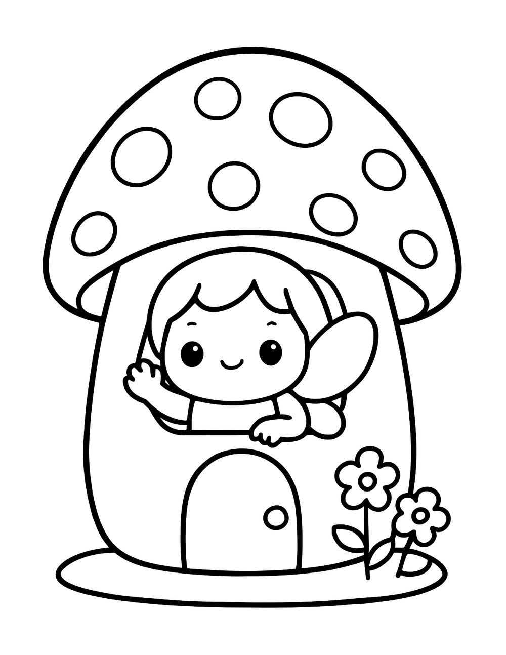 Free printable Cute Fairy coloring page – toadstool cottage
