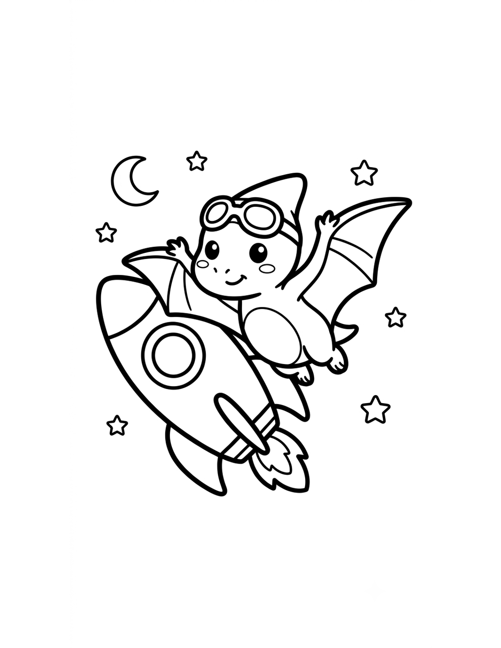 Free printable Dinosaurs in Space coloring page – pteranodon flying beside