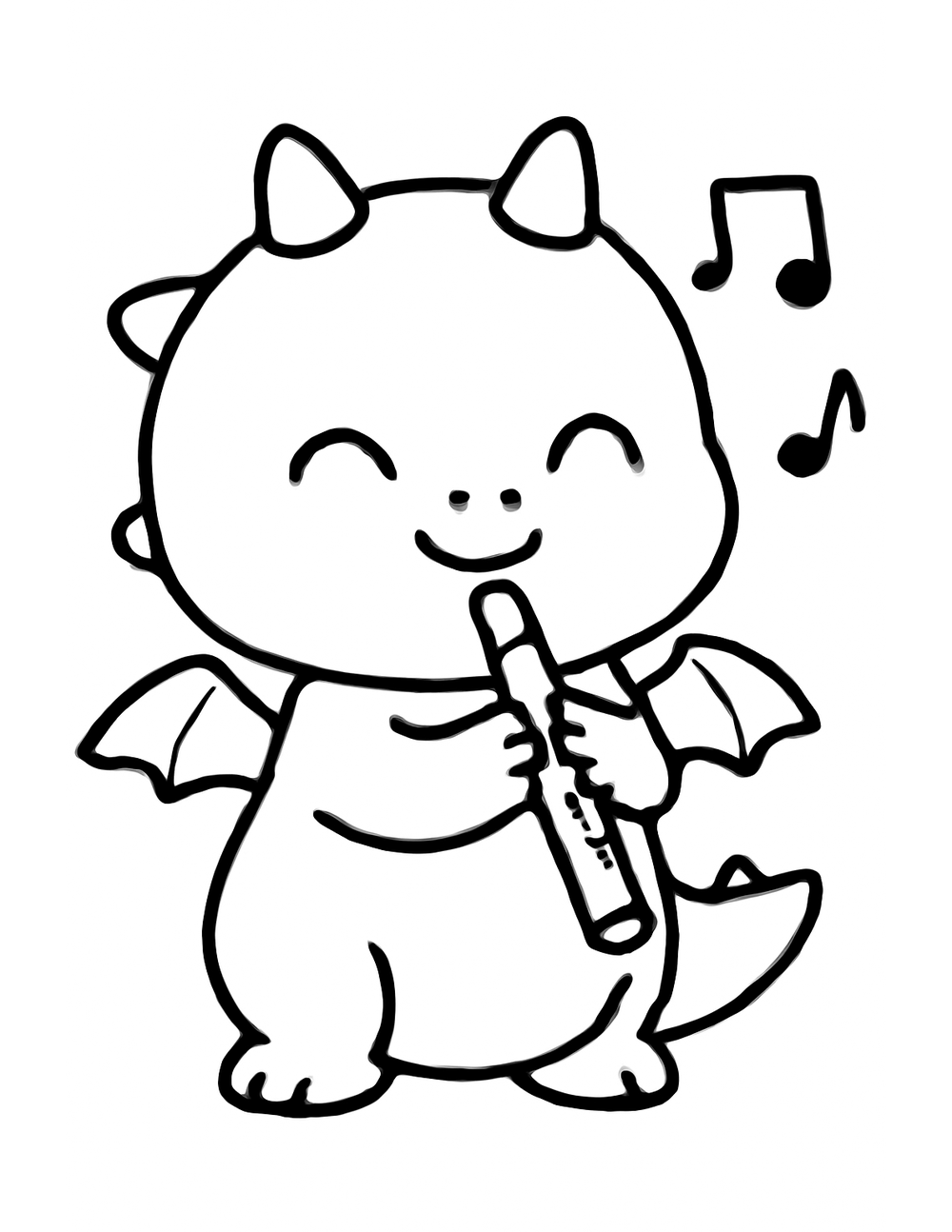 Free printable Dragon coloring page – dragon music flute
