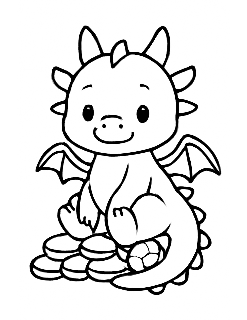 Free printable Dragon coloring page – dragon on treasure