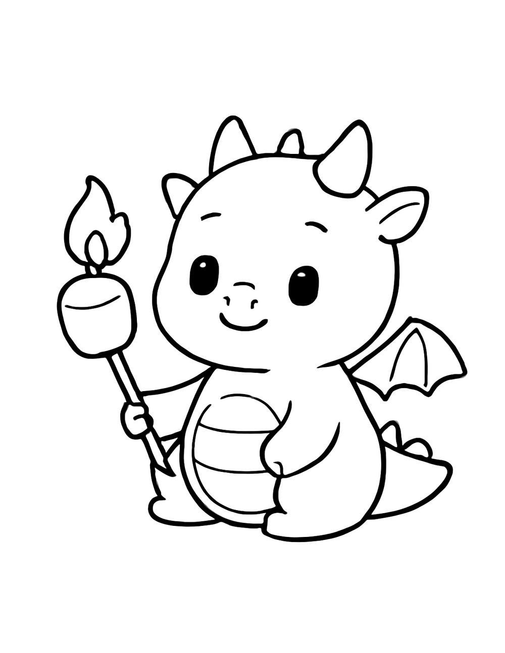 Free printable Easy Dragon coloring page – baby dragon eating