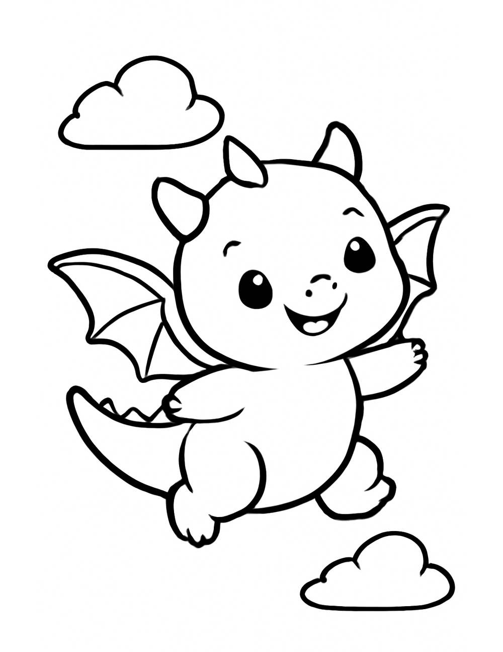 Free printable Easy Dragon coloring page – baby dragon flying