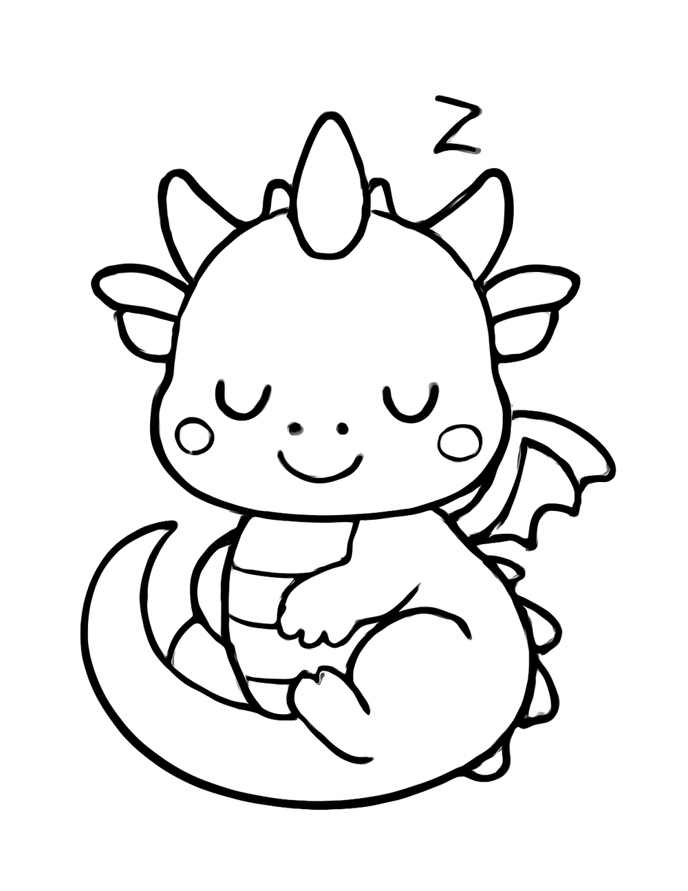 Free printable Easy Dragon coloring page – baby dragon sleeping