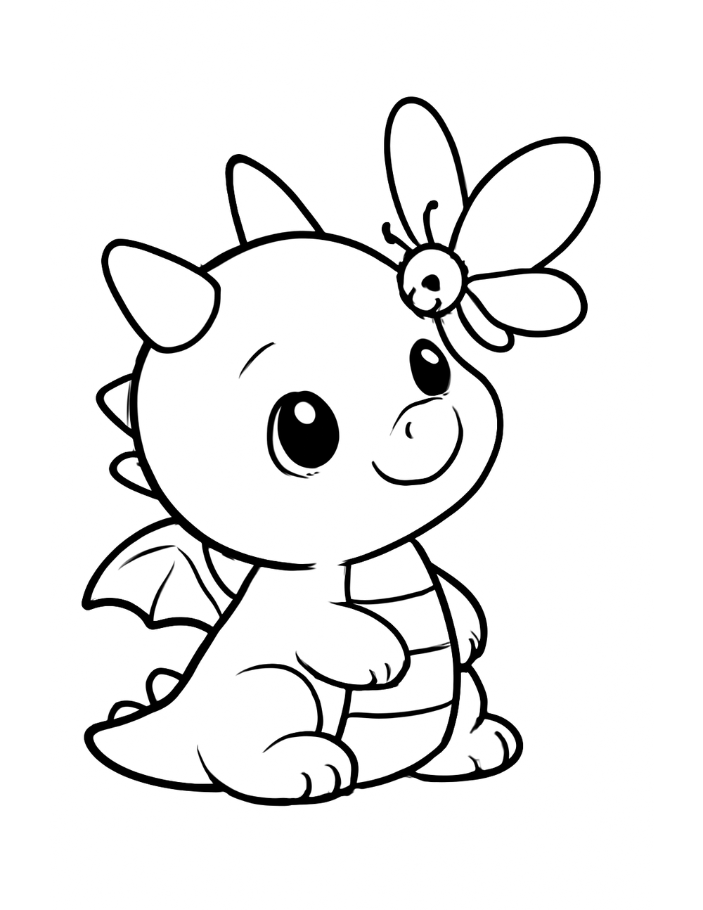 Free printable Easy Dragon coloring page – baby dragon with