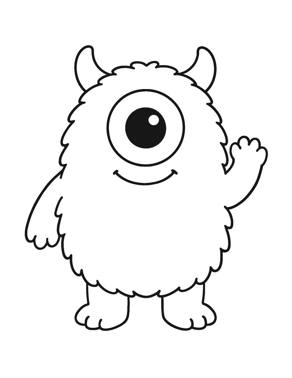 Free printable Easy Monster coloring page – cute monster waving