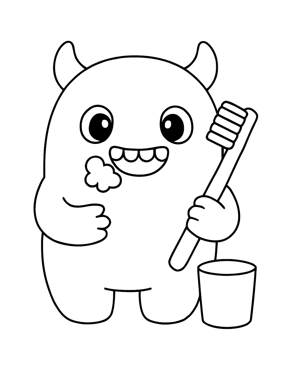 Free printable Easy Monster coloring page – monster brushing teeth