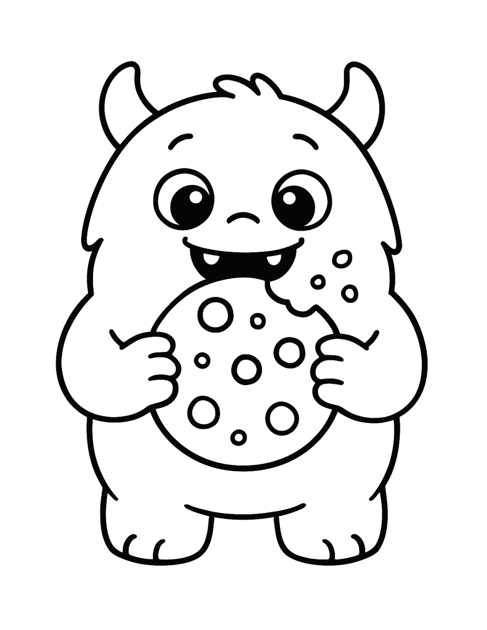 Free printable Easy Monster coloring page – monster eating cookie