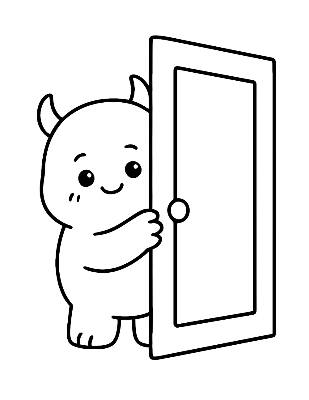 Free printable Easy Monster coloring page – monster peekaboo door
