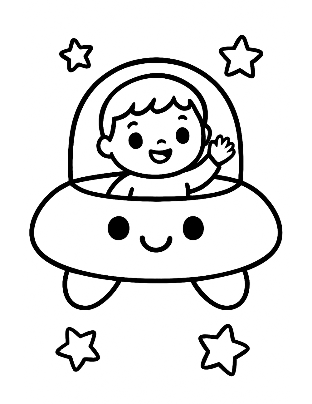 Free printable Easy Spaceship coloring page – flying saucer pilot