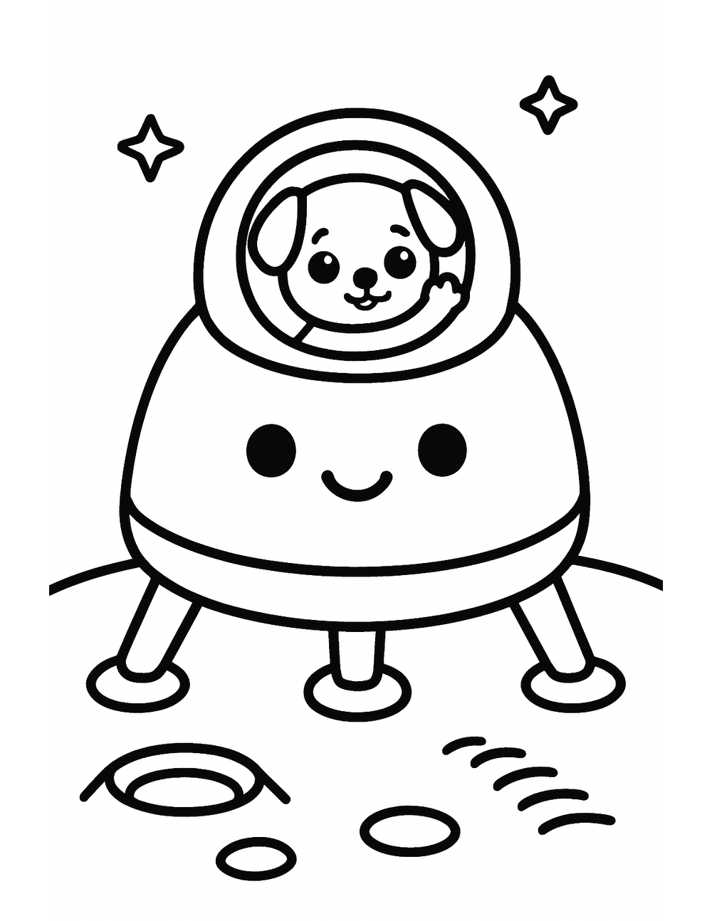 Free printable Easy Spaceship coloring page – moon lander touchdown