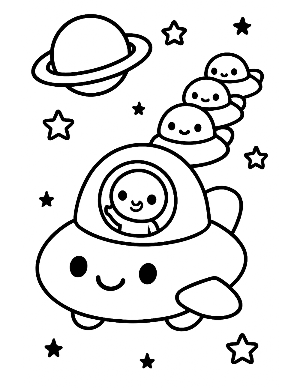 Free printable Easy Spaceship coloring page – space traffic jam