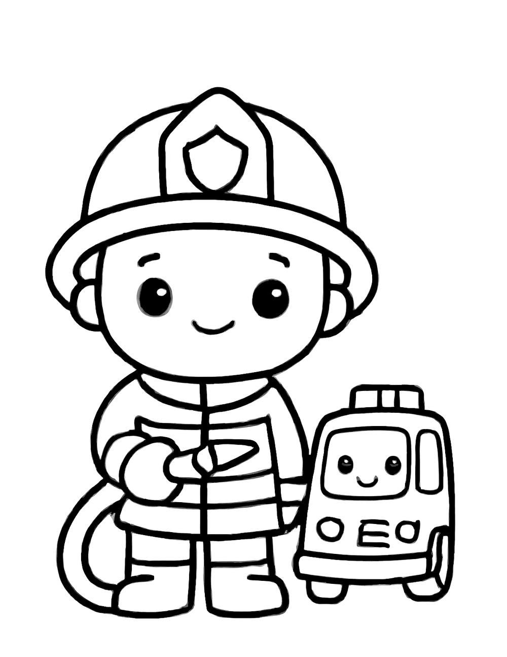 Free printable Emergency Vehicle coloring page – kid firefighter helmet