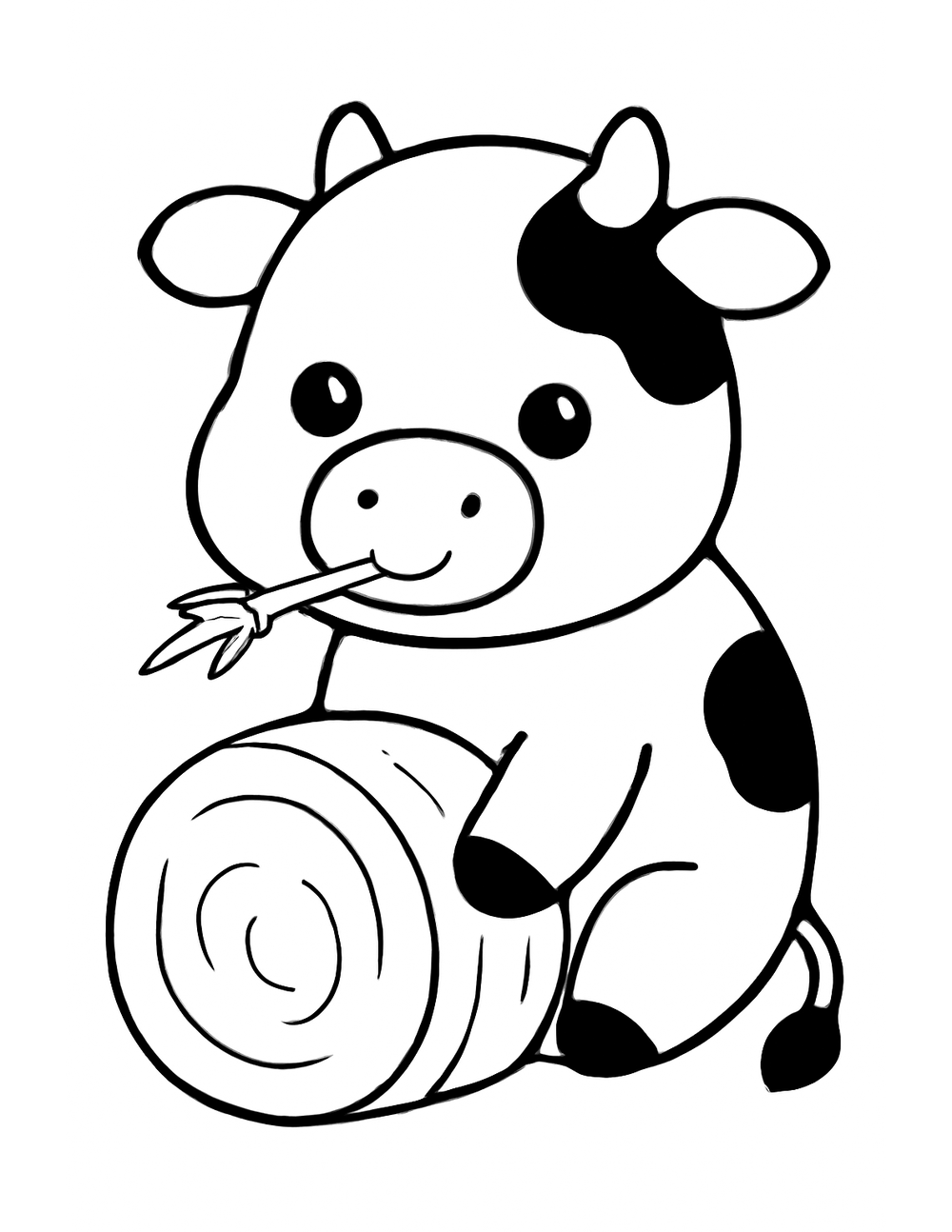 Free printable Farm Animal coloring page – cow eating hay
