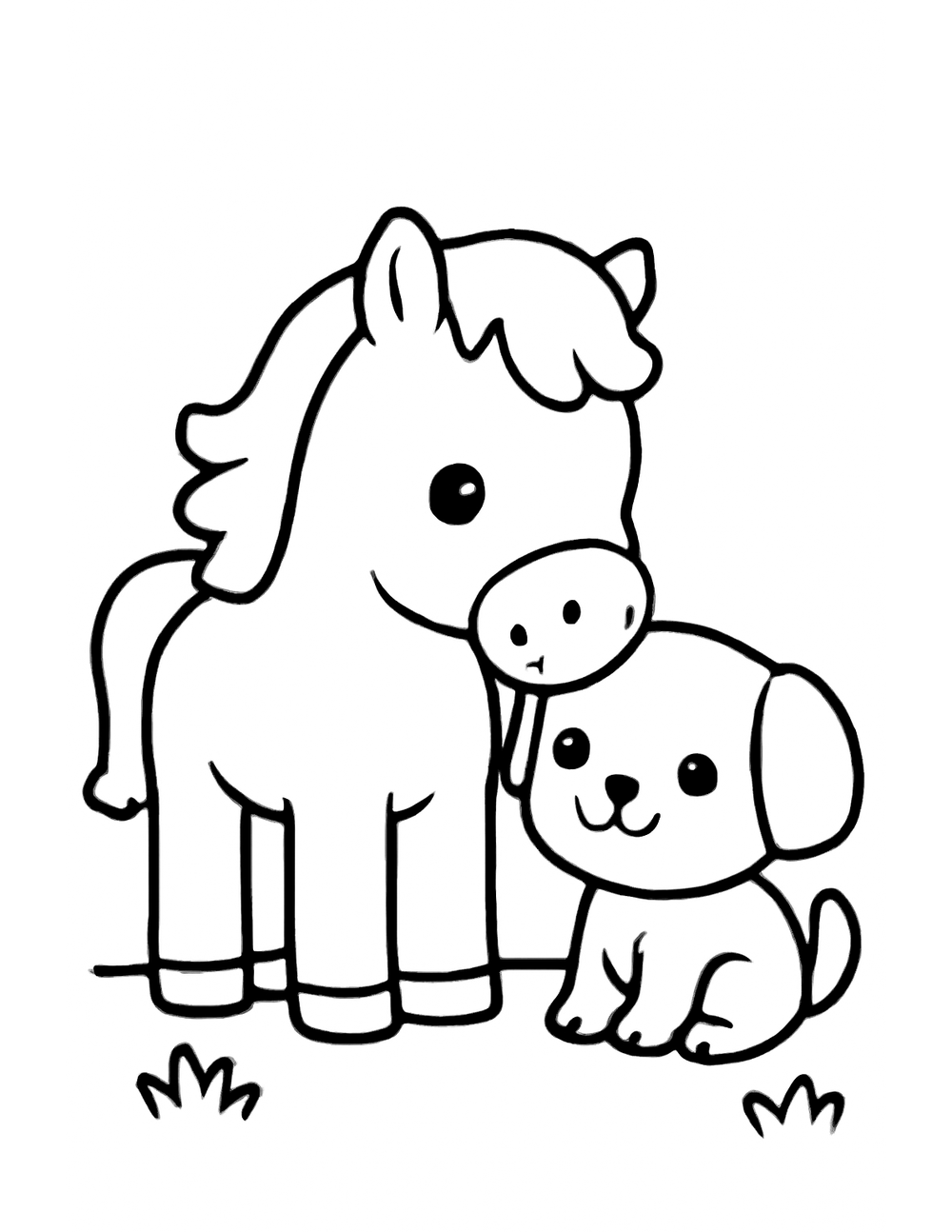Free printable Farm Animal coloring page – pony with puppy