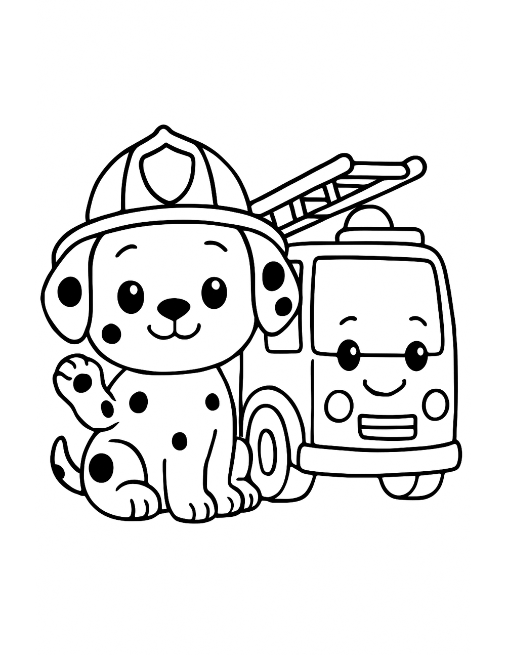 Free printable Fire Truck coloring page – dalmatian pup helper