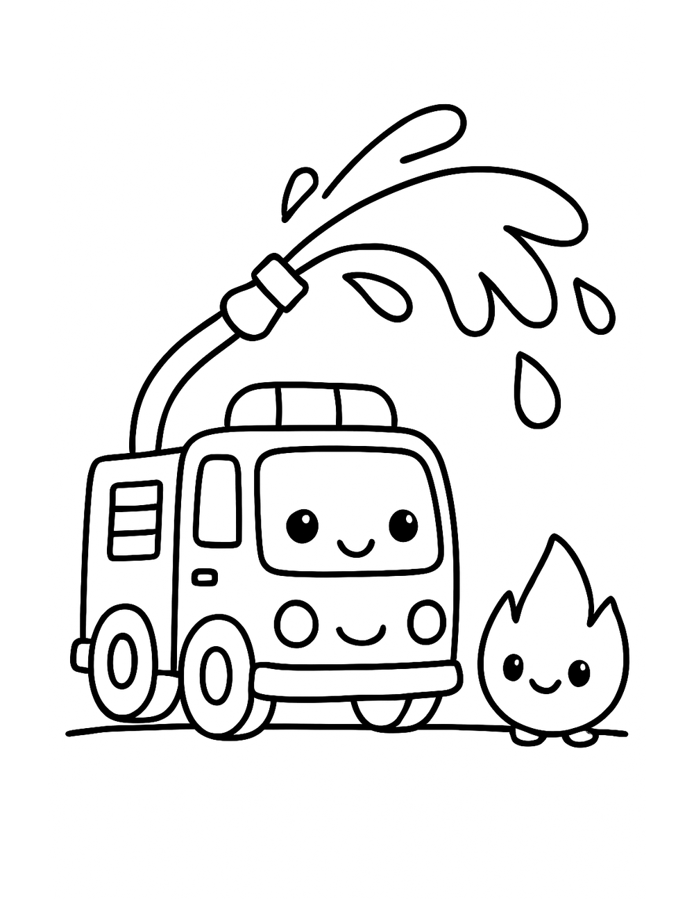 Free printable Fire Truck coloring page – fire truck spraying