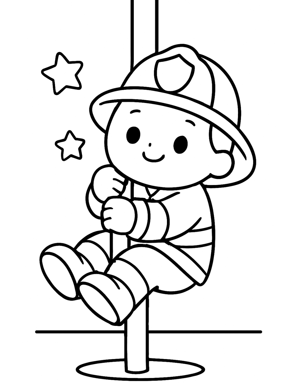 Free printable Fire Truck coloring page – firefighter sliding pole
