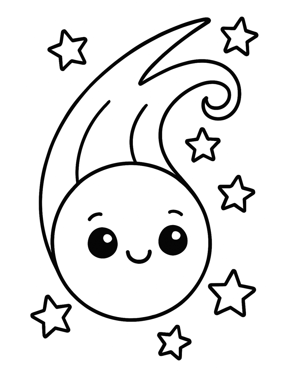 Free printable Galaxy coloring page – happy comet long