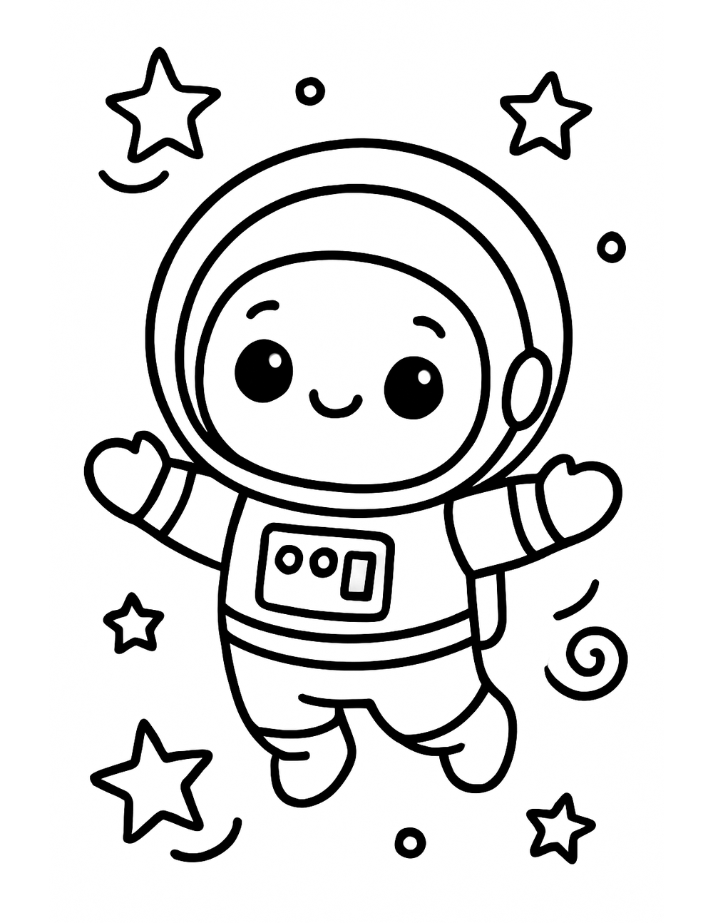 Free printable Galaxy coloring page – kid astronaut floating